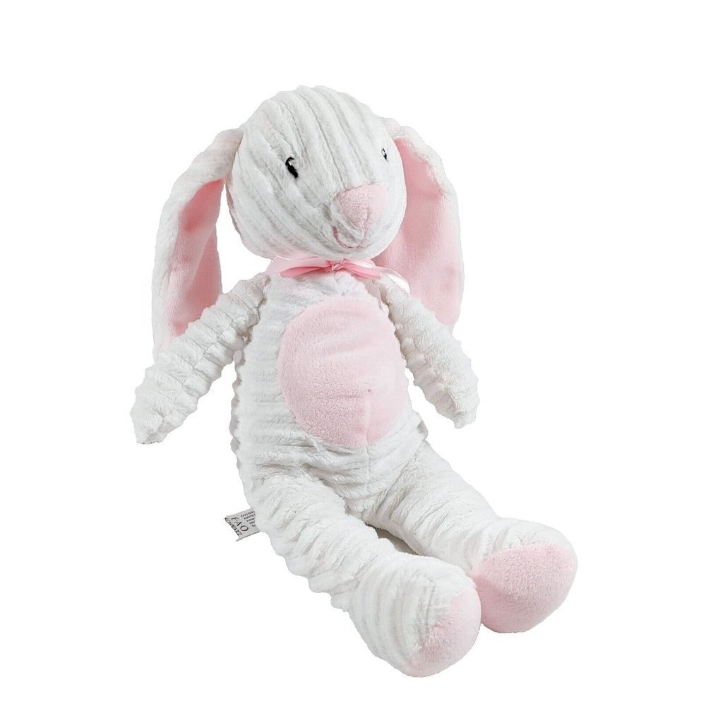 FAO Schwarz Chenille Bunny Rabbit White Pink Plush  12" Stuffed Soft Animal